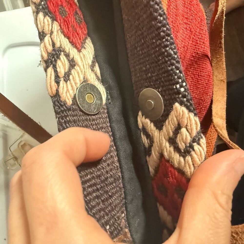 Woven Kilim rug tapestry tote bag leather straps Turkish western Aztec medium si - Picture 11 of 15